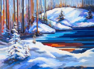 Tableau Acrylique d'un lac gelé